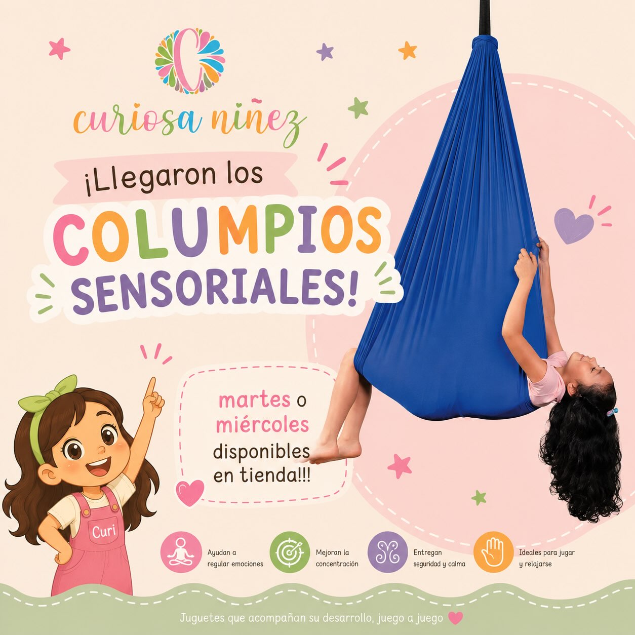 ✨ ¡Llegaron los columpios sensoriales! 💙

Muy pronto estarán disponibles en nuestra tienda, entre martes o miércoles. 🙌 Son ideales para entregar calma, favorecer la autorregulación y disfrutar del movimiento.

💙 ¡Reserva el tuyo por DM antes de que se agoten!

#CuriosaNiñez #ColumpioSensorial #IntegraciónSensorial #JuguetesEducativos #Chile