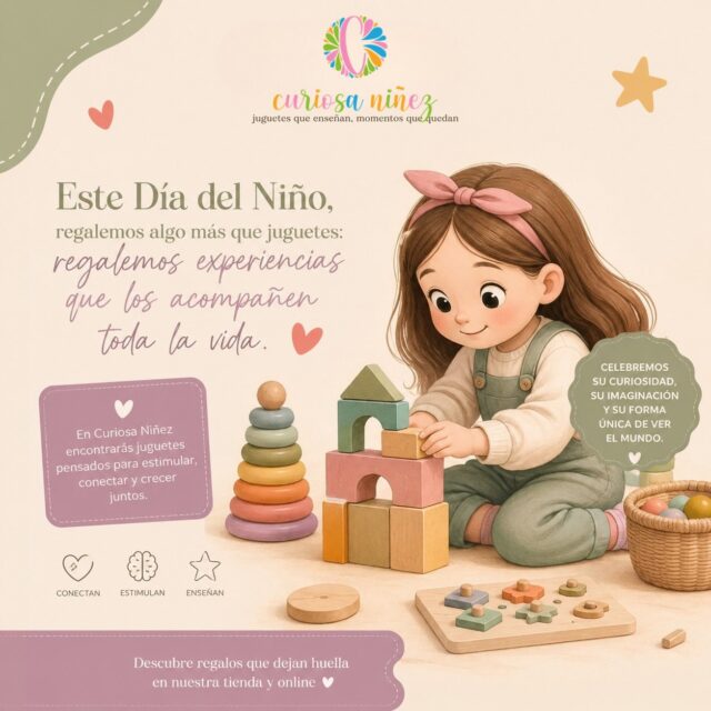 ✨ El mejor regalo nunca será solo un juguete.

Este Día del Niño queremos invitarte a regalar algo que dure mucho más que una emoción de un momento.
Un juguete puede transformarse en una tarde de risas, en un desafío compartido, en una historia inventada antes de dormir o en un pequeño logro que llene de orgullo a tu hijo. 💛

En Curiosa Niñez elegimos cada producto pensando en eso: en estimular su imaginación, desarrollar habilidades y, sobre todo, crear momentos que recuerden toda la vida.

🎁 Ven a descubrir regalos que inspiran a jugar, aprender y crecer.

📍Te esperamos en nuestra tienda. Brisas del centro 5 oriente talca!

💛 Porque la infancia está hecha de momentos... y muchos de ellos comienzan jugando.

#DíaDelNiño #CuriosaNiñez #JuguetesEducativos #JugarEsAprender #AprendizajeJugando InfanciaFeliz RegalosConSentido JuegoLibre DesarrolloInfantil Santiago LasCondes RegalosParaNiños JuguetesDidácticos EstimulaciónInfantil TiempoEnFamilia