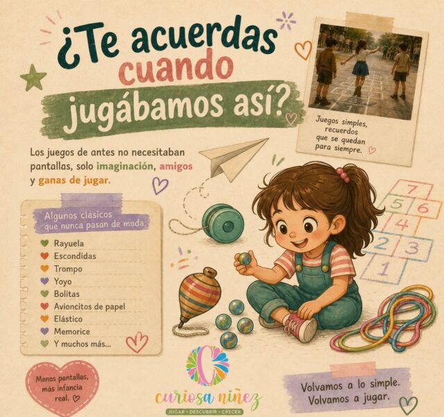 💛 ¿Te acuerdas cuando jugábamos así?

Rayuela, bolitas, trompo, elástico, escondidas… No necesitábamos pantallas para pasar horas creando aventuras. Bastaban la imaginación, los amigos y las ganas de jugar. ✨
Hoy, esos recuerdos pueden transformarse en nuevas experiencias para nuestros niños. Porque jugar sigue siendo una de las formas más poderosas de aprender, descubrir y crecer. 🌱

¿Cuál era ese juego que esperabas con ansias cada vez que salías al patio? 👇 ¡Te leemos en los comentarios!

#JuegoLibre #Infancia #JuguetesEducativos #AprenderJugando #talca